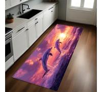 Orange Color Kitchen Rug Ocean dolphins leap out of the water Non-Slip Anti-Fatigue Mat 50 x 150 cm Washable Kitchen Floor Mat, Standing Mat for Home or Office