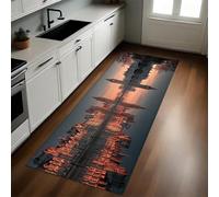 Orange Color Kitchen Rug Sunset over the building bridge Non-Slip Washable Runner 60 x 180 cm Kitchen Floor Mat for Kitchen, Laundry, Hallway, Dining Room, Entryway, Door Mat