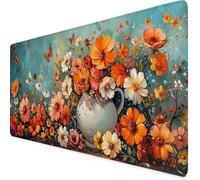 Orange Color Mouse Mat Flower Gaming Mouse Pad XXL 90 x 40cm Desk Mat Large with Non-Slip Base and Stitched Edge Keyboard Pad for Gaming/Home/Office/Accessories, Improved Precision and Speed p6322i