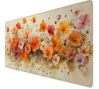 Orange Color Mouse Mat Flower Gaming Mouse Pad XXL 90 x 40cm Desk Mat Large with Non-Slip Base and Stitched Edge Keyboard Pad for Gaming/Home/Office/Accessories, Improved Precision and Speed p5242i