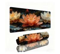 Orange Color Mouse Mat Lotus Gaming Mouse Pad Desk Pad 800x400x3mm, Non-Slip Desk Mat Large, Waterproof Soft Cloth, Durable Stitched Edges, Table Protector for Office and Home, Gifts for Women 0B-482