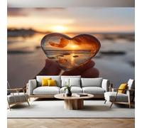 Orange Color Mural Wallpaper Sunset Heart Pendant Non-Woven Art Print 390 x 260cm Wall Murals Poster Picture Design Modern Decoration for Bedrooms Living Room Children Nursery