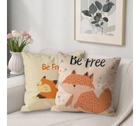 Orange Color Outdoor Cushions Covers 40 x 40 cm Sofa Cushions Fox Breathable Linen Square Pillow Cases Decorative Pillows Pack of 2, with Invisible Zipper, Double-Sided Printing, for Room Decor V-8
