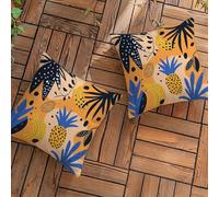 Orange Color Outdoor Cushions Waterproof Decorative Linen Throw Pillow Covers 35x35 cm, Set of 2 Square Garden Cushion Covers with Invisible Zipper for Living Room Outdoor Garden, Pineapple L-L222