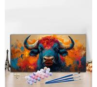 Orange Color Paint by Numbers for Adults Beginners, DIY Paint by Numbers Ox Colored Canvas Drawing, Easy Arts and Crafts for Adults Oil Painting Kit for Relax Christmas Room Decor 70x140cm G8-970