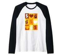 Orange Color Peace Love Money Grid Orange Graphic Raglan Baseball Tee