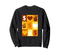 Orange Color Peace Love Money Grid Orange Graphic Sweatshirt
