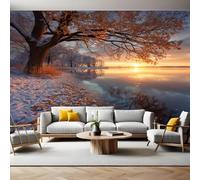 Orange Color Photo Wallpaper Snow Scene by The Lake at Sunset Wall Mural Non-Woven Art Print 250 x 180cm Wallpaper Mural Photo Kids Bedroom Office Living Room Home Poster Decoration