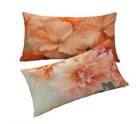 Orange Color Pillow Cases 2 Pack Flowers Cushion Covers 40x80cm Rectangle Throw Pillow Covers linen Cushion Covers With Invisible Zipper Soft and Breathable for living Room Decor, Womans Gifts T0T282
