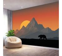 Orange Color Print Wall Mural, Minimalism Bear Mountain Non-Woven Wallpaper - Wall Decor for Living Room Bedroom & Office, Breathable & Easy to Install 300 x 210 cm（WxH