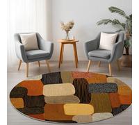 Orange Color Round Area Rug 160 cm, African Tribes Geometric Linear Patterns Washable Circle Rugs Bedroom Round Area Rug Short Pile Anti Slip Carpet for Dining Room Kids Room Hallway