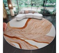 Orange Color Round Rug 90 cm Washable Dining Room Round Area Rug, Minimalism Stripes Curves Lines Soft Non Slip Non-Shedding Mat for Bedroom Living Room Hallway Entryway Nursery