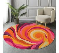 Orange Color Rugs Living Room Round Large Rug,Non-Slip Carpet Rugs For Bedroom,3D Abstract Art Illustration Washable Rug For Rooms (150Cm,Swirl Line Design)