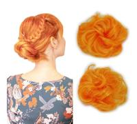 Orange Color Updo Bun Synthetic Scrunchie Messy Bun Extensions Elastic Donut Chignon Ponytail Hairpiece Rubber Band Wavy Bun Extensions for Women Girl(2pcs,119#)