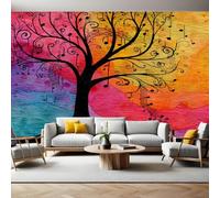 Orange Color Wall Mural Watercolor Musical Note Tree Photo Poster Mural Wallpaper Non-Woven Premium Art Print Living Room Bedroom Nursery TV Background Home Decor 300 x 210cm