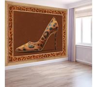 Orange Color Wallpaper Panoramic Deco Retro, Wallpaper Mural Abstract Leopard Print High Heels 350 X 256 Cm for Bedroom Living Room Office Hotel Premium Non-Woven Mural - Wall Background Decoration