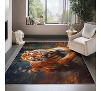 Orange Color Washable Area Rug 60 x 120 cm, Tiger Running Printed Design Short Lint Non-Slip Backing Carpet For Living Room, Open-Plan Lounge Tea Rooms Country Estates Outdoor Rug