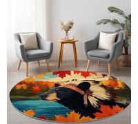Orange Color Washable Round Rug Area Rug, Animal Dog Leaves Print Large Rug with Upgrade Anti-slip PVC Material for Bedroom Classic Round Carpet Non Shedding, 120 cm