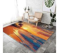 Orange Color Washable Rug 60x90 cm, Non Slip with Rubber Backing Soft Low-Pile Area Rug - Beautiful Beach Sunset Printed Carpet for Bedroom living room Lounge Dining Room Office