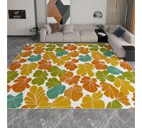 Orange Color Washable Rugs 60 x 90 cm, Retro Leaf Pattern Print Carpet, Soft Easy-Care Rug Short Pile Carpets for Bedroom Dining Room Kitchen