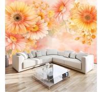 Orange Colorful Wallpaper Mural, 400 x 280 cm Landscape Wall Mural, Non-Woven Watercolor Delicate Floral Chrysanthemum Print Photo Wallpaper Wall Mural Decoration Poster for Bedroom Living Room Decor