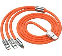 Orange Colour 3 in 1 Multi USB Cable 100W Multi Charger Cable Fast Charging Cable to Various Mobile Phones with Type-C/Android/Charging Ports Chargers and Power Adapters Accessories (2m/78.7inch)