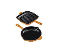 Cooks Professional 2 Piece Cast Iron Frying Pan & Skillet Set | Heavy-Duty Cooking Pans with Enamel Interior | Oven Safe to 260°C, Induction & All Hob Compatible | PFAS, PFOA & PTFE-Free | Orange