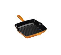 Cooks Professional 26cm Cast Iron Skillet Pan | Square Heavy Duty Grill Griddle Frying Pan with Enamel Interior | Oven Safe to 260°C, Induction & All Hob Compatible | PFAS, PFOA & PTFE-Free | Orange