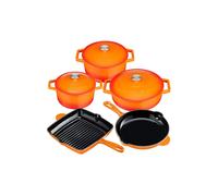 Cooks Professional 5 Piece Cast Iron Casserole Dishes, Frying Pan & Skillet Set | Heavy-Duty Cookware Pans with Enamel Interior | Oven Safe to 260°C, Induction & All Hob Compatible | Orange