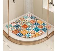 Orange Corner Shower Mat for Non-Slip Inside Shower, Anti Mould Sector Loofah, Curved Quadrant with Drain (75x75cm, 75cm x 75cm)