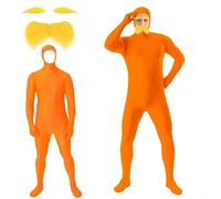 Orange Costume Yellow Mustache and Eyebrows Halloween Costume Orange Jumpsuit for Halloween Christmas Party Cosplay (L)