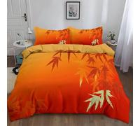 Orange Cosy Duvet Cover Set - Double Size Reversible Traditional Plants Minimalist Maple Leaf Bedding, 3Pcs Soft Microfiber Teenagers Adults Quilt Cover Set 200 × 200 cm with 2 Pillowcases