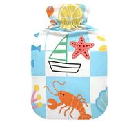 Orange Crab and Lobster Beach hot Waterbottle with Soft Cover, 2L Warmer Bag for Menstrual Cramps, Menstrual Cramps, compresas calientes para el vientre