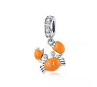 Orange Crab Dangle Charm Ocean Sea Life Animal Genuine 925 Sterling Silver Compatible With Pandora Bracelet