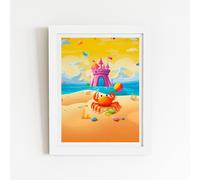 Orange Crab On A Beach Holiday Framed Art Print Warren Reed - Designer White W24 inch x H36 inch