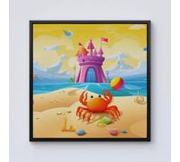 Orange Crab On A Beach Holiday Framed Canvas Warren Reed - Designer Black w10_inch_x_h10_inch