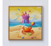 Orange Crab On A Beach Holiday Framed Canvas Warren Reed - Designer Light Brown w10_inch_x_h10_inch