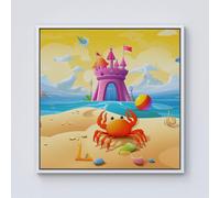 Orange Crab On A Beach Holiday Framed Canvas Warren Reed - Designer Off White w40_inch_x_h40_inch