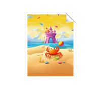 Orange Crab On A Beach Holiday Unframed Art Print Warren Reed - Designer Multi W12 inch x H16 inch