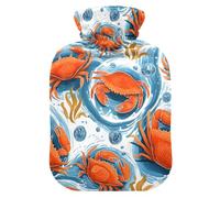 Orange Crab Pattern Hot Water Bottle with Velvet Cover Hot Water Bag for Pain Relief 2L, Neck Cramps Shoulders Pain Relief, Hot Cold Pack