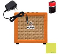 Orange Crush Amp Mini 3W Analogue Combo Battery Powered Amp Bundle with AC Power Adapter, 9V Battery & Polishing Cloth - Electric Bass Guitar Amp, Portable Practice Amp, Mini Speaker Amplifier