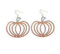 Orange Crystal Pumpkin Dangle Earrings for Women Rhinestone CZ Lightweight Halloween Big Fall Fruit Charms Statement Drop Fish Hook Dangling Earring Delicate Holiday Party Festival Jewelry