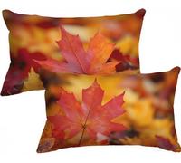 Orange Cushion Covers 40 x 70 Small Cushion Maple Leaf Decorative Pillows Set of 2 Linen Breathable Durable & Fade-Resistant Throw Pillow Covers with Invisible Zipper for Sofa Living Room Decor X-291