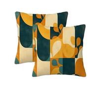 Orange Cushion Covers 50 x 50 cm Set of 2 Outdoor Cushions Elements, Waterproof Linen Square Pillow Covers with Stitched Edge, Outdoor Throw Pillow Decorative for Office Home Garden Garden Patio S-544