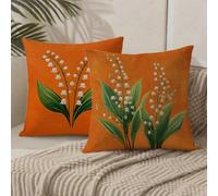 Orange Cushion Covers 50 x 50 Flower Cushions Set of 2 with Invisible Zipper Double Sided Pattern Velvet Throw Pillow Covers, Decorative Pillowcases for Garden Bench Patio Home Sofa Bed 1B-125