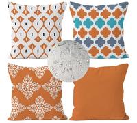 Orange Cushion Covers 65x65cm Pack of 4 Cushions,Summer Waterproof Geometry Square Double Sided Linen Outdoor Cushions,for Sofa Couch Bedroom Office Car Autumn Home Decor Sofa Covers 26x26in WS-7689