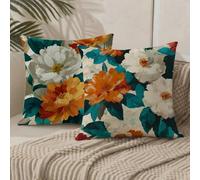 Orange Cushion Covers 70 x 70 Flower Cushions Set of 2 with Invisible Zipper Double Sided Pattern Velvet Throw Pillow Covers, Decorative Pillowcases for Garden Bench Patio Home Sofa Bed 1B-698