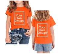 Orange Custom T Shirt Summer Casual Personalised Customized Front/Back Print Image & Text T-Shirts for Kids Boys Girls Gift Top for Girl Tee Add Your Own Text Design 11-12 Years