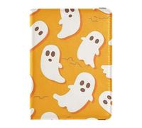 Orange Cute Ghosts Halloween Pattern Passport Holder for Travel with Credit Card Holder Slots RFID Passport Book Holders PU Leather Travel Accessories for Women Men