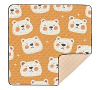 Orange Cute Polar Bears White Soft Padded mat for Baby to Play on Floor for Indoor Outdoor Washable Foldable Infant Play Mat for Baby Toddler Infant, 50'' x 50''alfombrillas para Bebes jugar